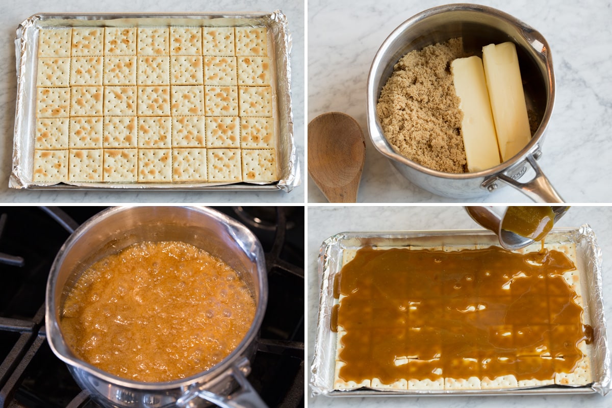 Steps to making Christmas crack toffee.