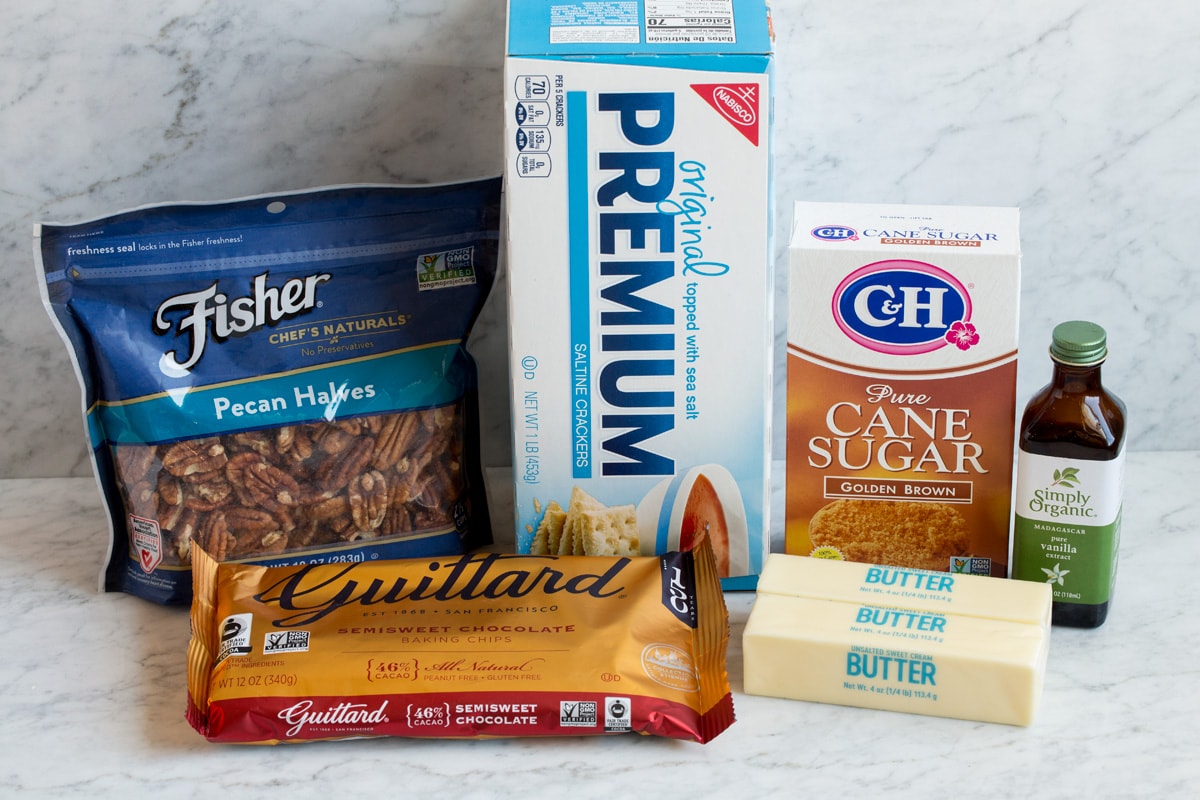 Ingredients to make Christmas crack toffee candy shown here.