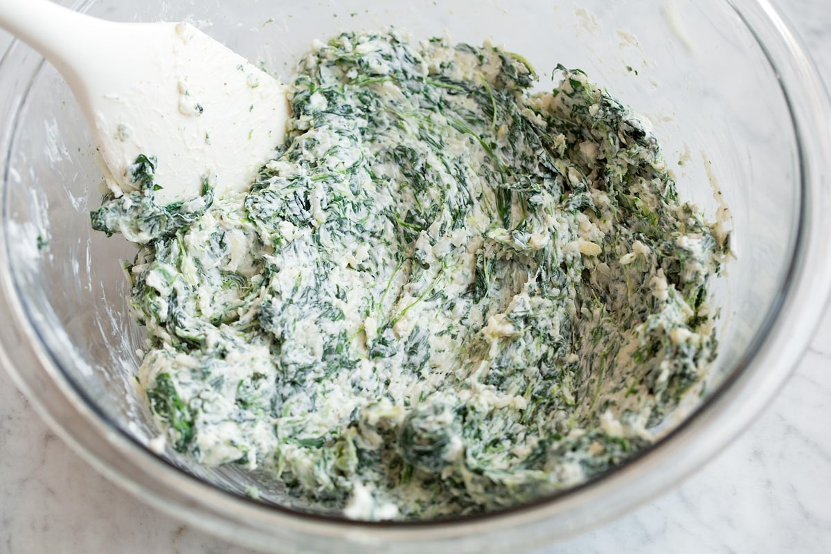 Stuffed Mushrooms Stuffed mushroom filling shown after being blended in the glass mixing bowl.