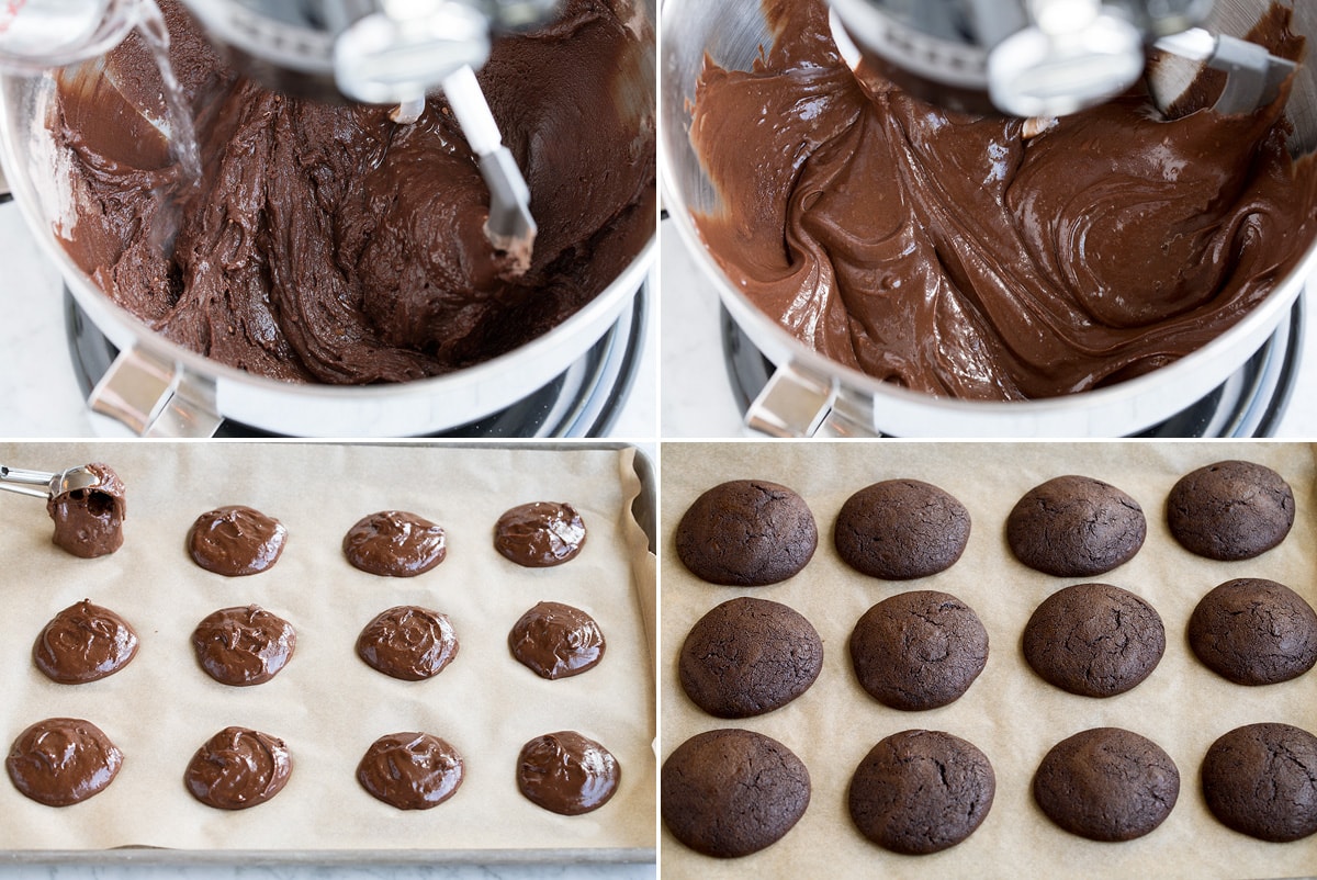 Steps 5 - 8 making whoopie pie batter and adding to cookie sheet.