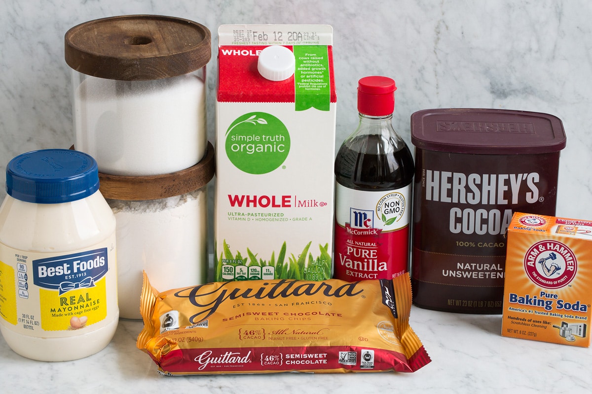Ingredients shown here that are needed to make chocolate mug cake.