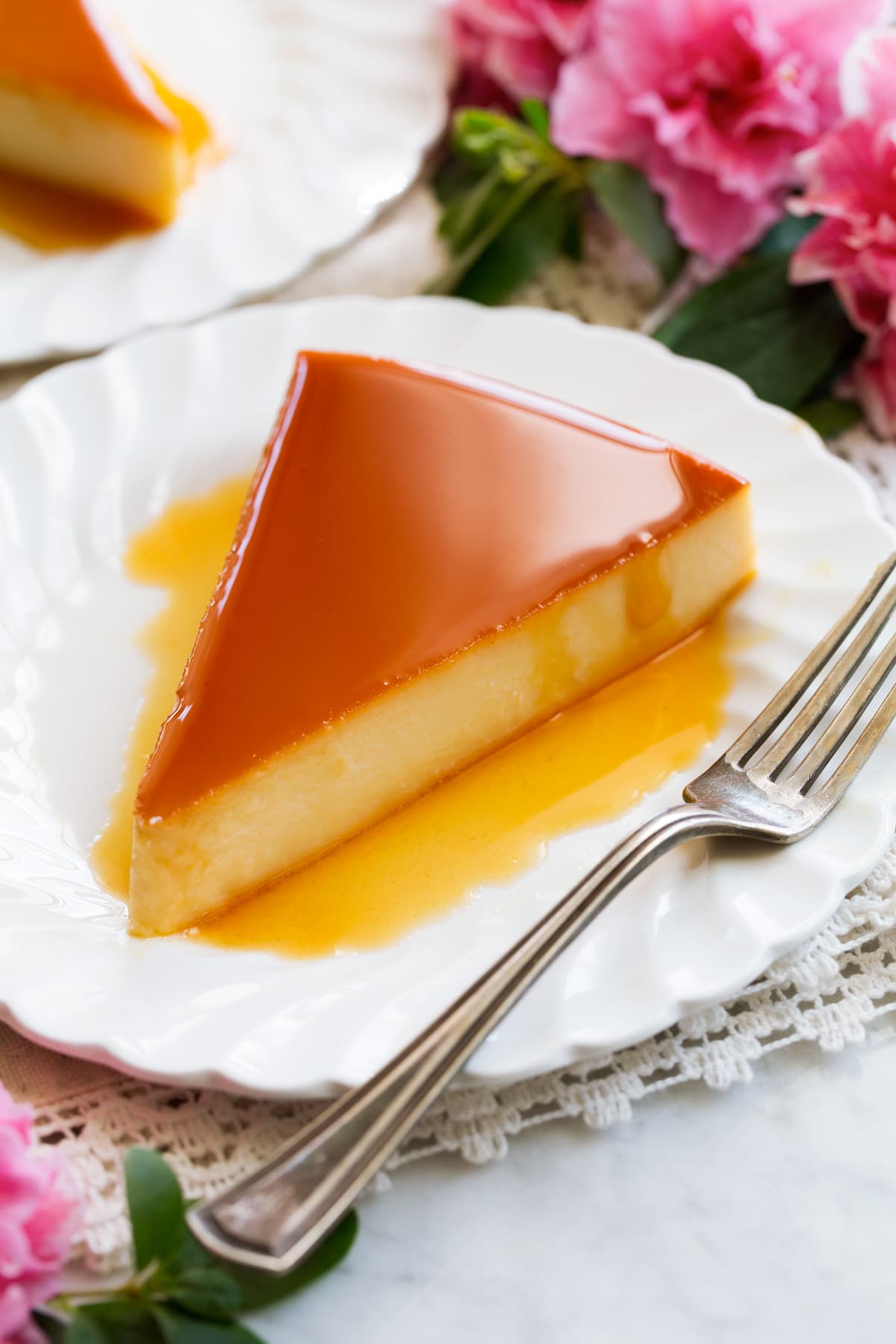Image of one slice of flan.