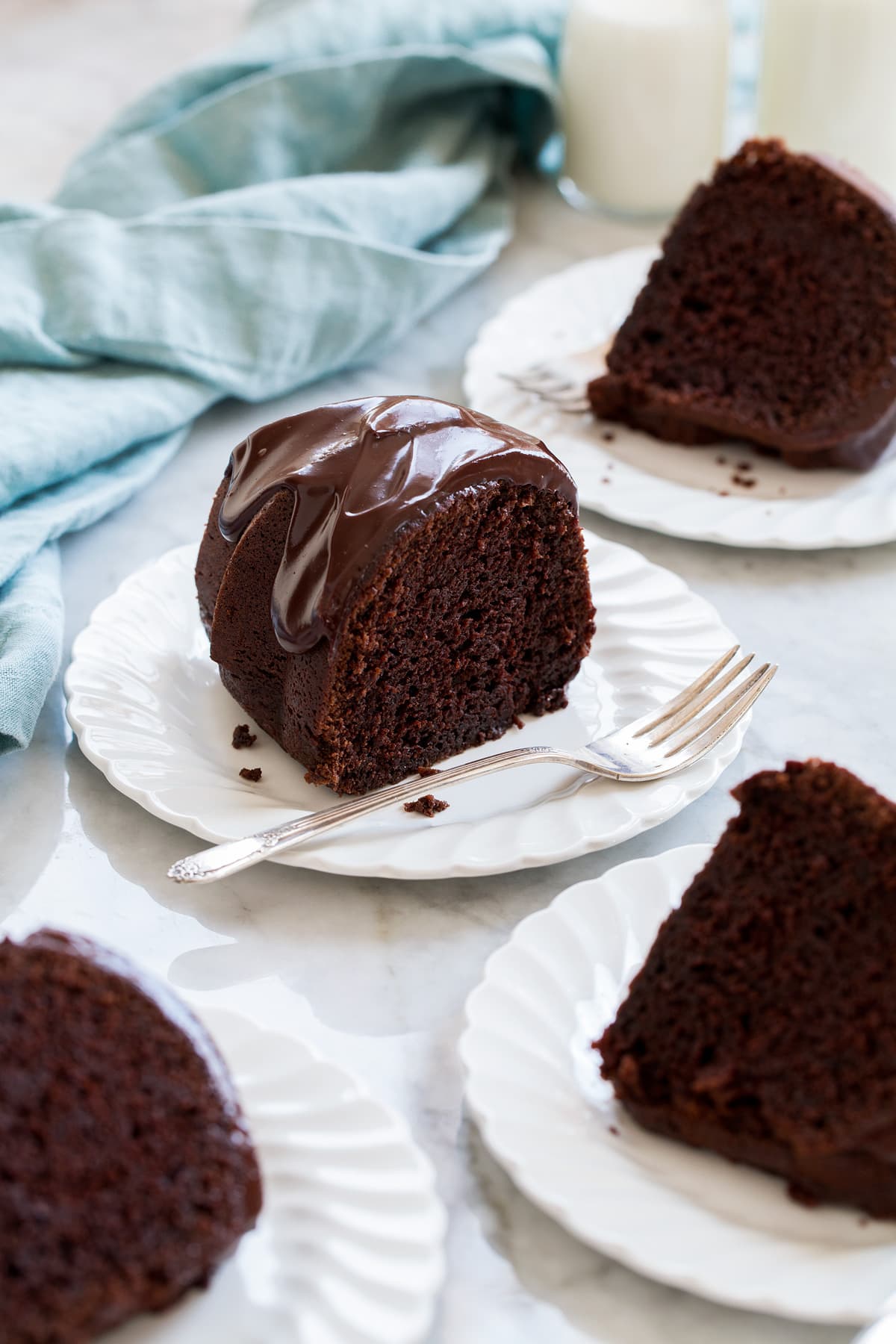 Chocolate Bundt Cake slices.