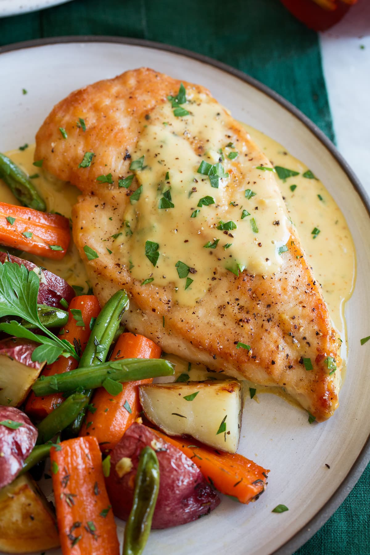 Creamy Honey Mustard Chicken Close up photo of creamy honey mustard chicken.