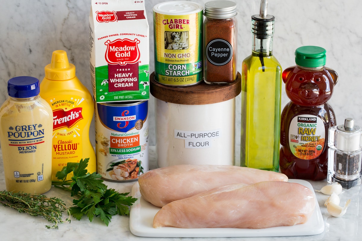 Creamy Honey Mustard Chicken Photo of ingredients used to make honey mustard chicken.
