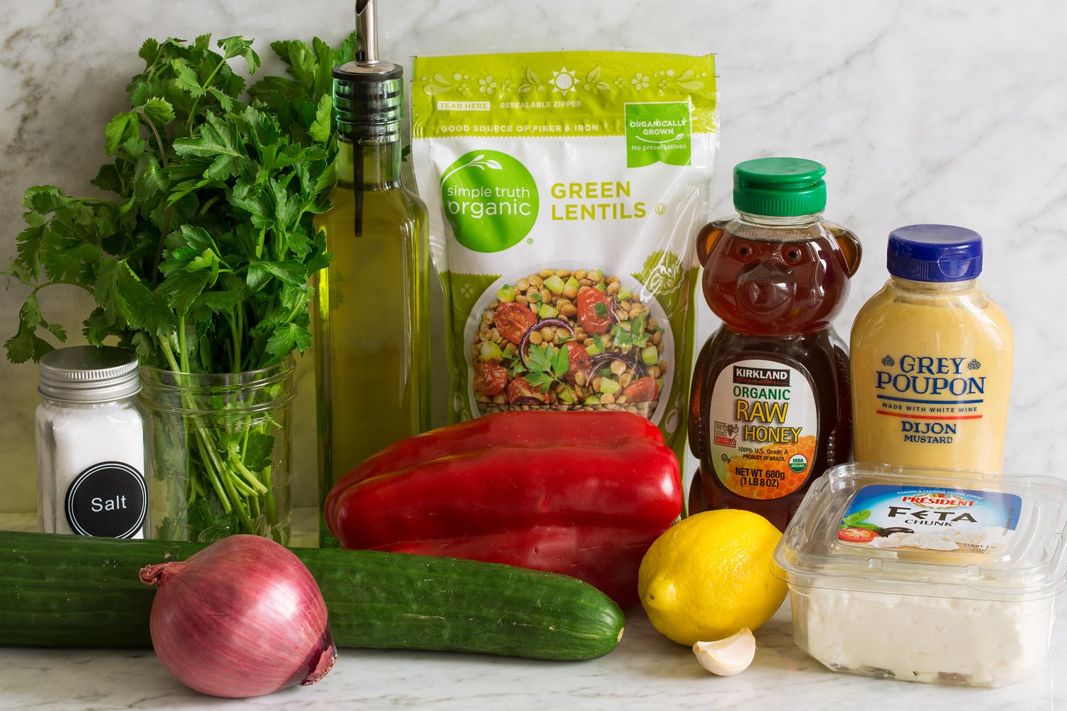 Lentil Salad Ingredients used to make fresh lentil salad.