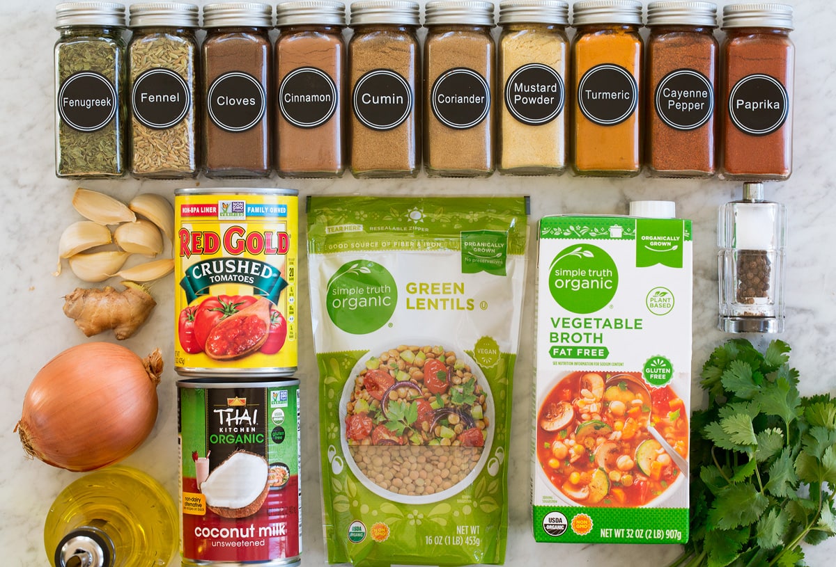 Photo of ingredients used to make lentil curry.
