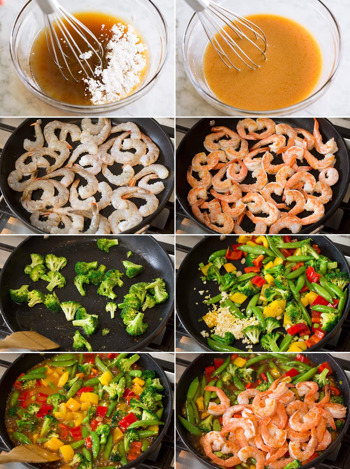 Shrimp Stir Fry Collage of photos showing how to make shrimp stir fry.
