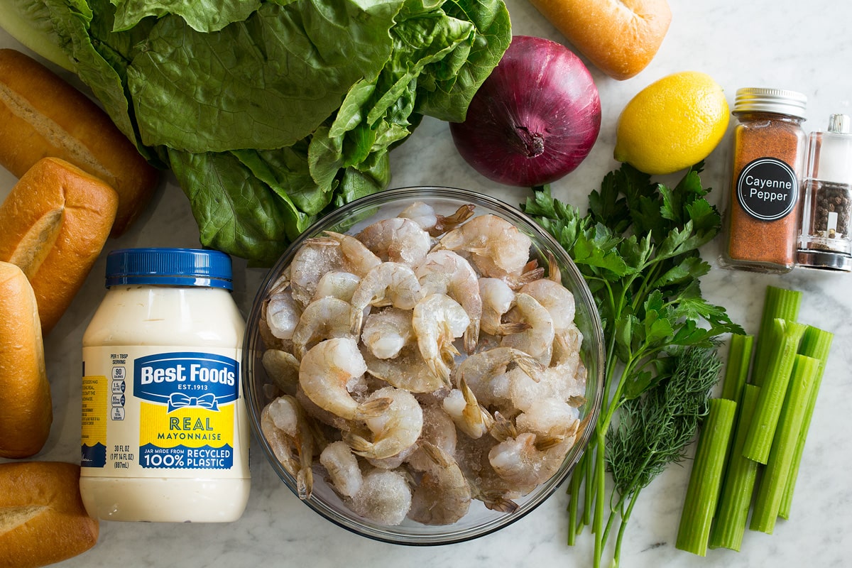 Shrimp Salad Ingredients used to make shrimp salad.
