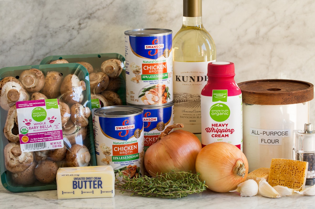 Ingredients needed for mushroom soup.