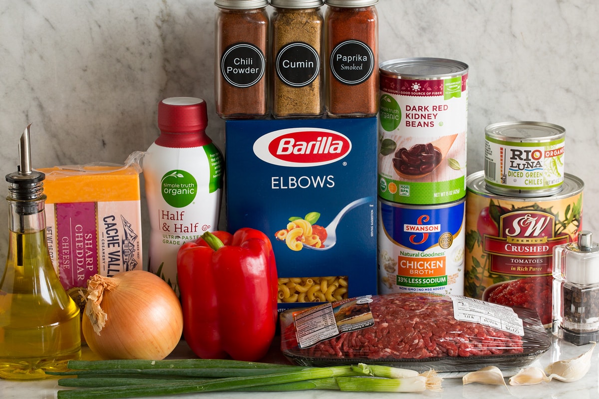 Chili Mac Ingredients needed for chili mac.