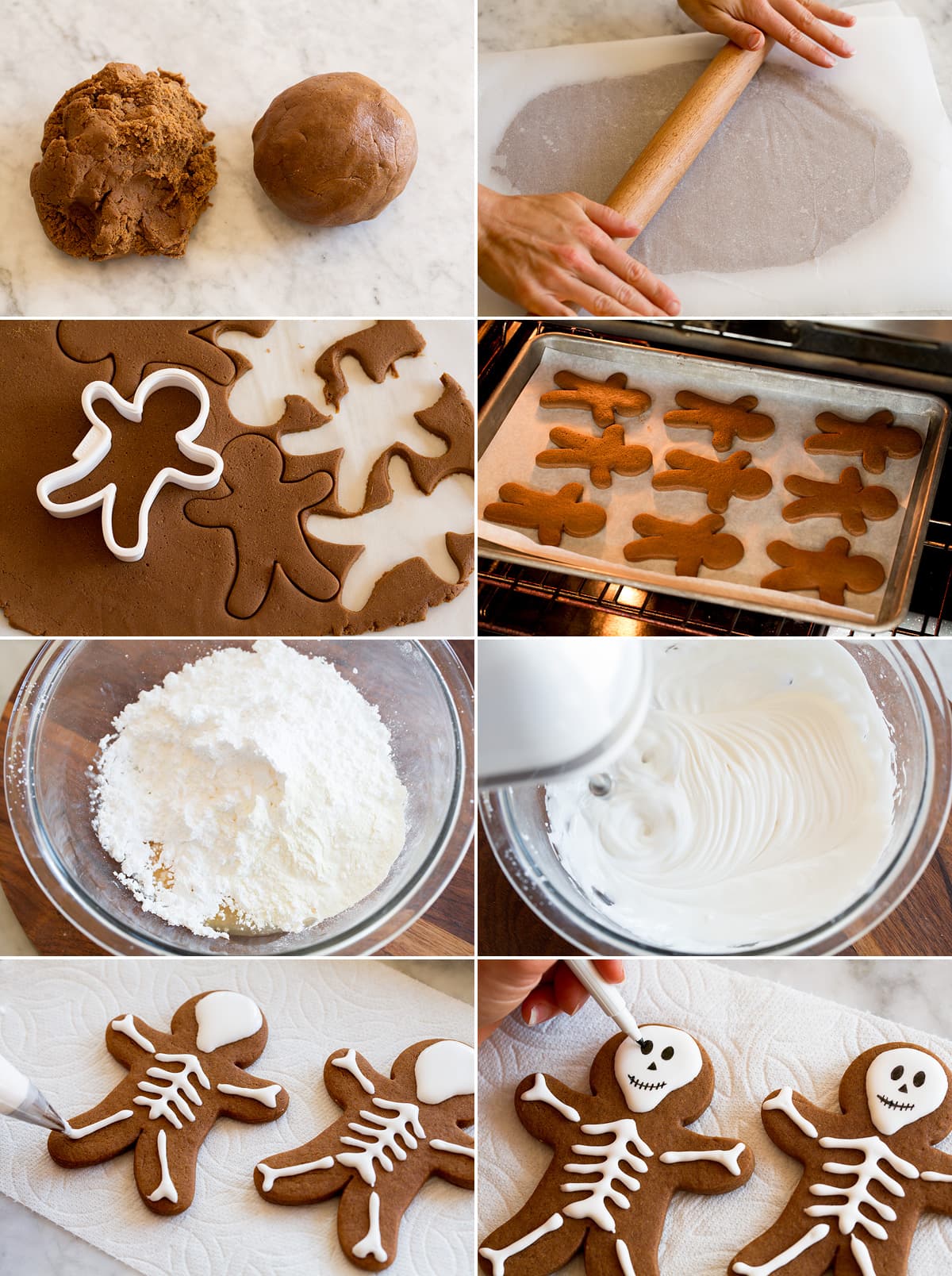 Skeleton Gingerbread Cookies Steps to shaping and baking skeleton halloween cookies.