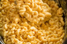 Scoop of macaroni and cheese.