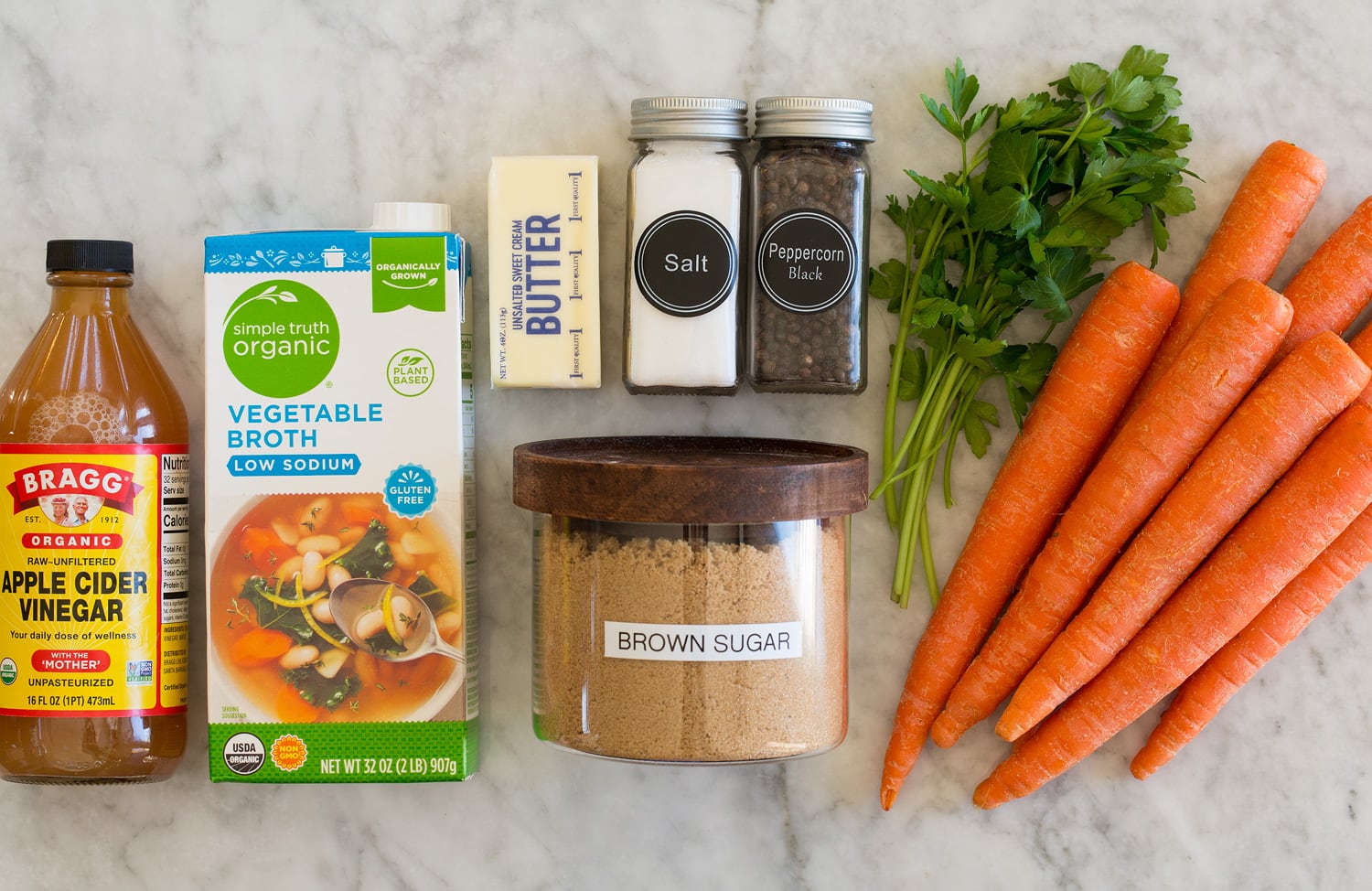 Glazed Carrots Ingredients needed to make glazed carrots.