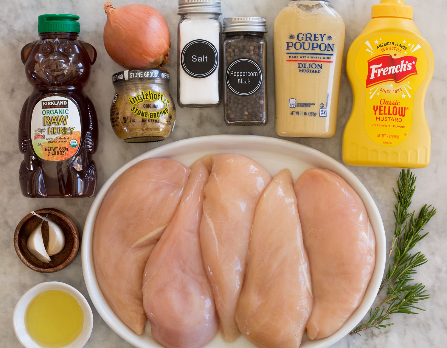 Baked Honey Mustard Chicken Ingredients needed to make honey mustard chicken.