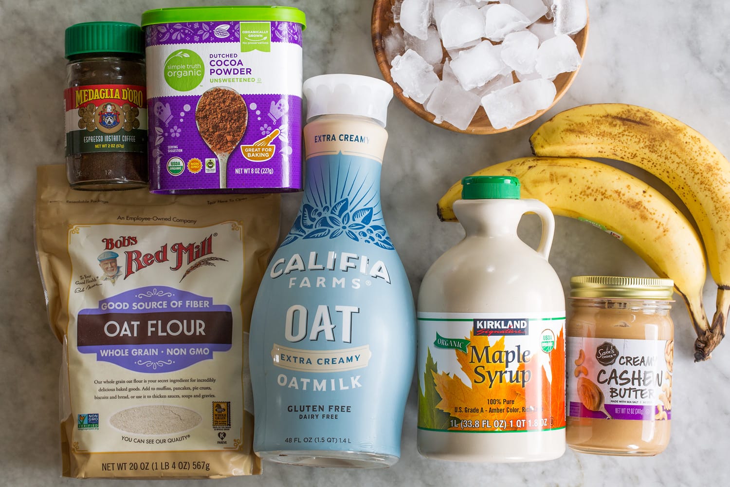 Coffee Smoothie Ingredients used to make a homemade coffee smoothie.