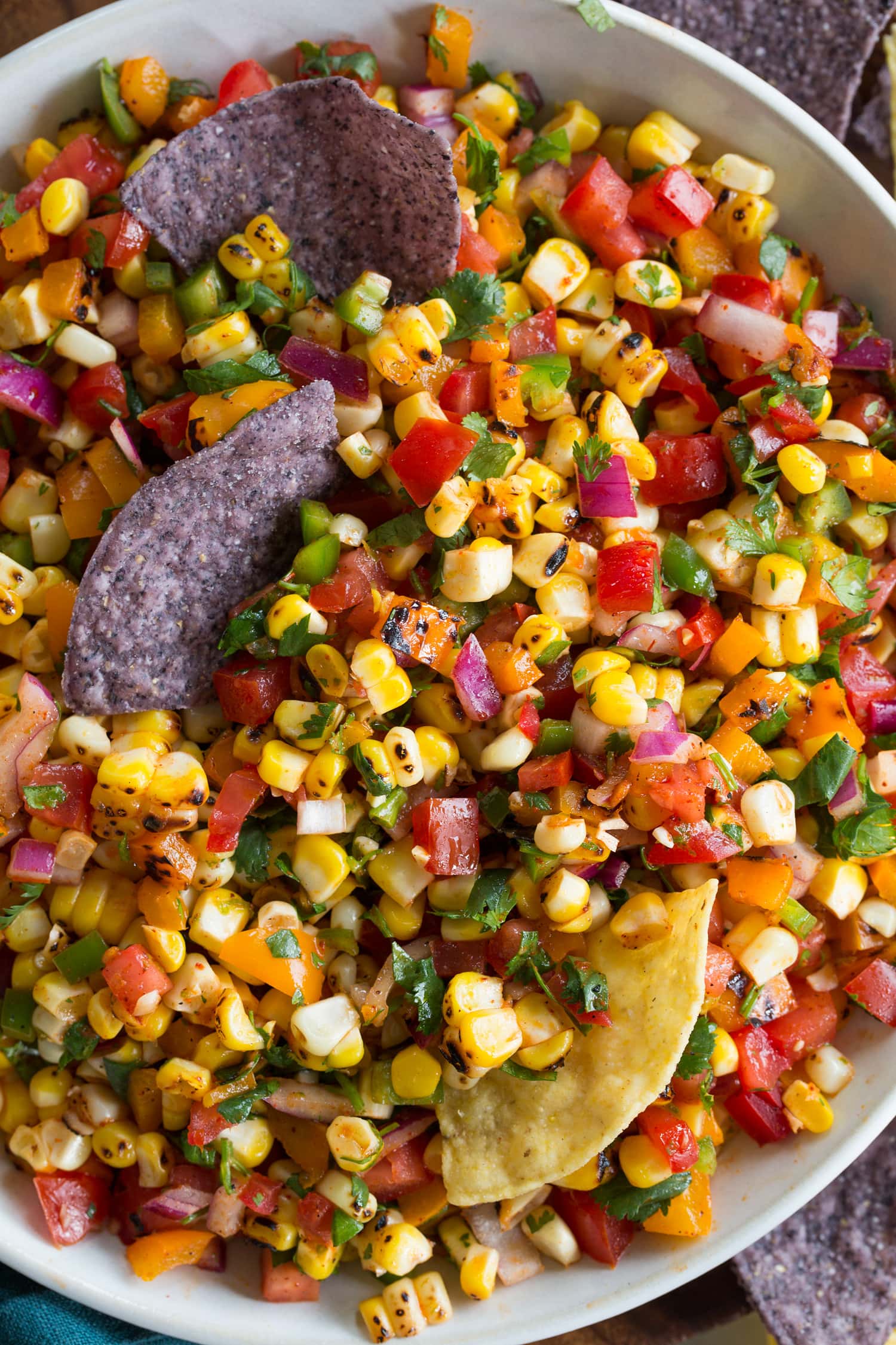 Corn Salsa Close up photo of salsa with corn ingredients.