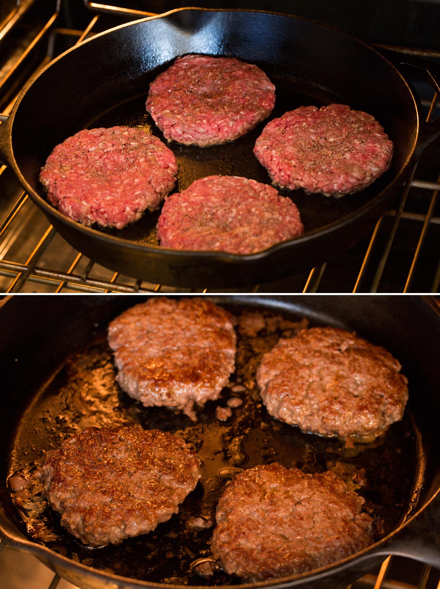 Hamburger Cooking burgers in the oven.