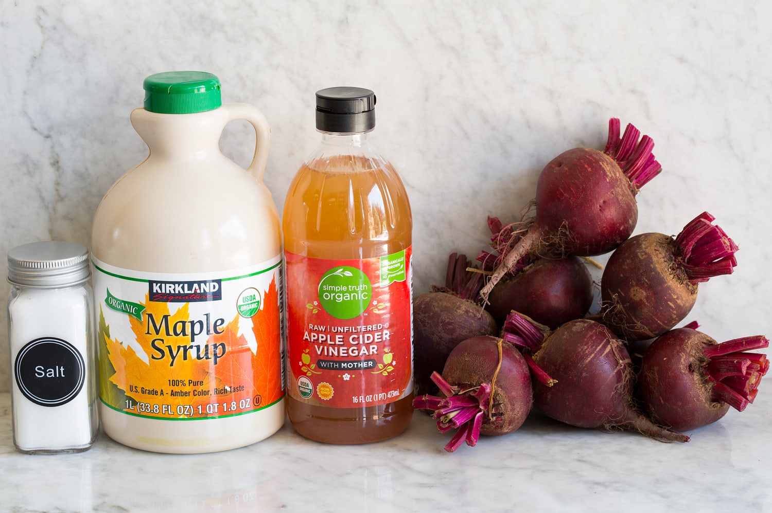 Ingredients needed to easy make pickled beets.