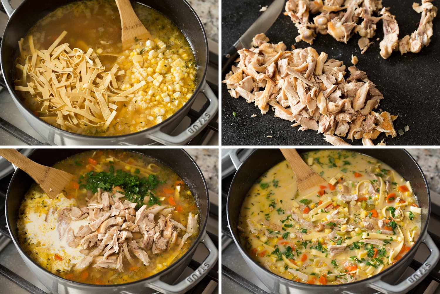 Chicken Corn Soup Final four steps of making soup.