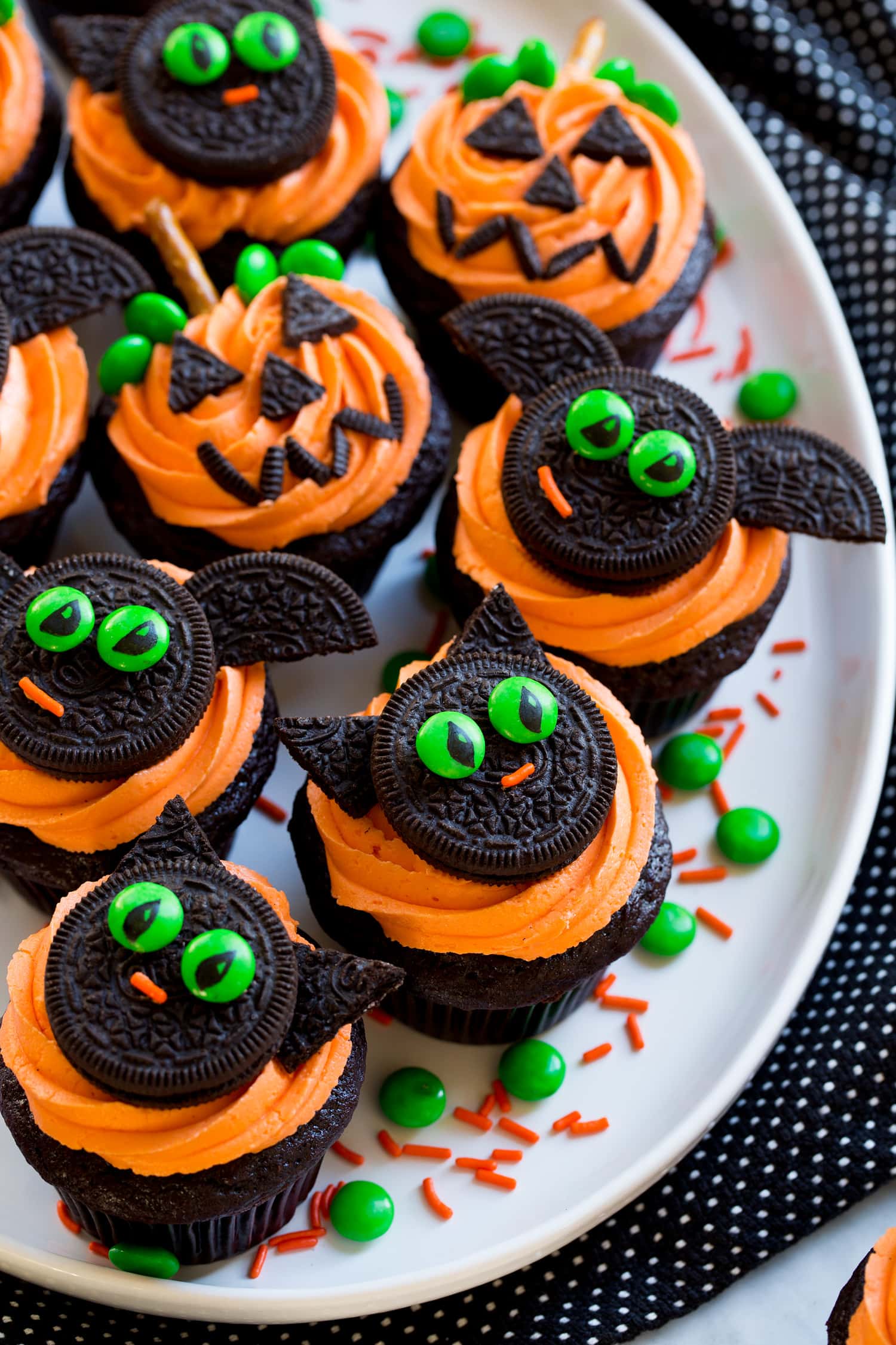 Halloween Cupcakes Finished cupcakes with decorations.