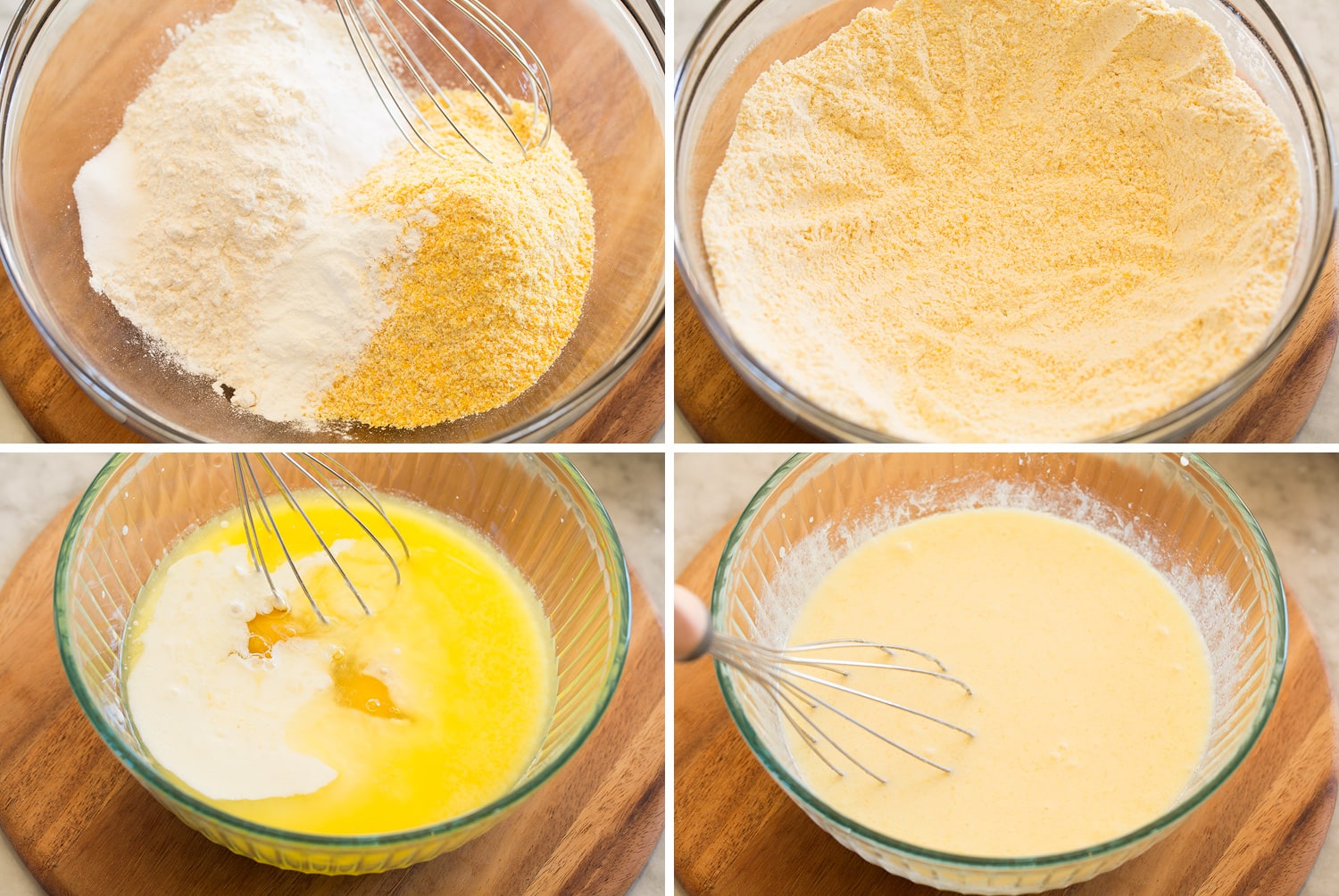 Making cornbread batter.