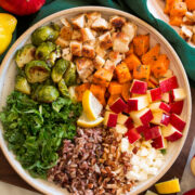Sweet green harvest bowl copycat recipe shown in a bowl from above.