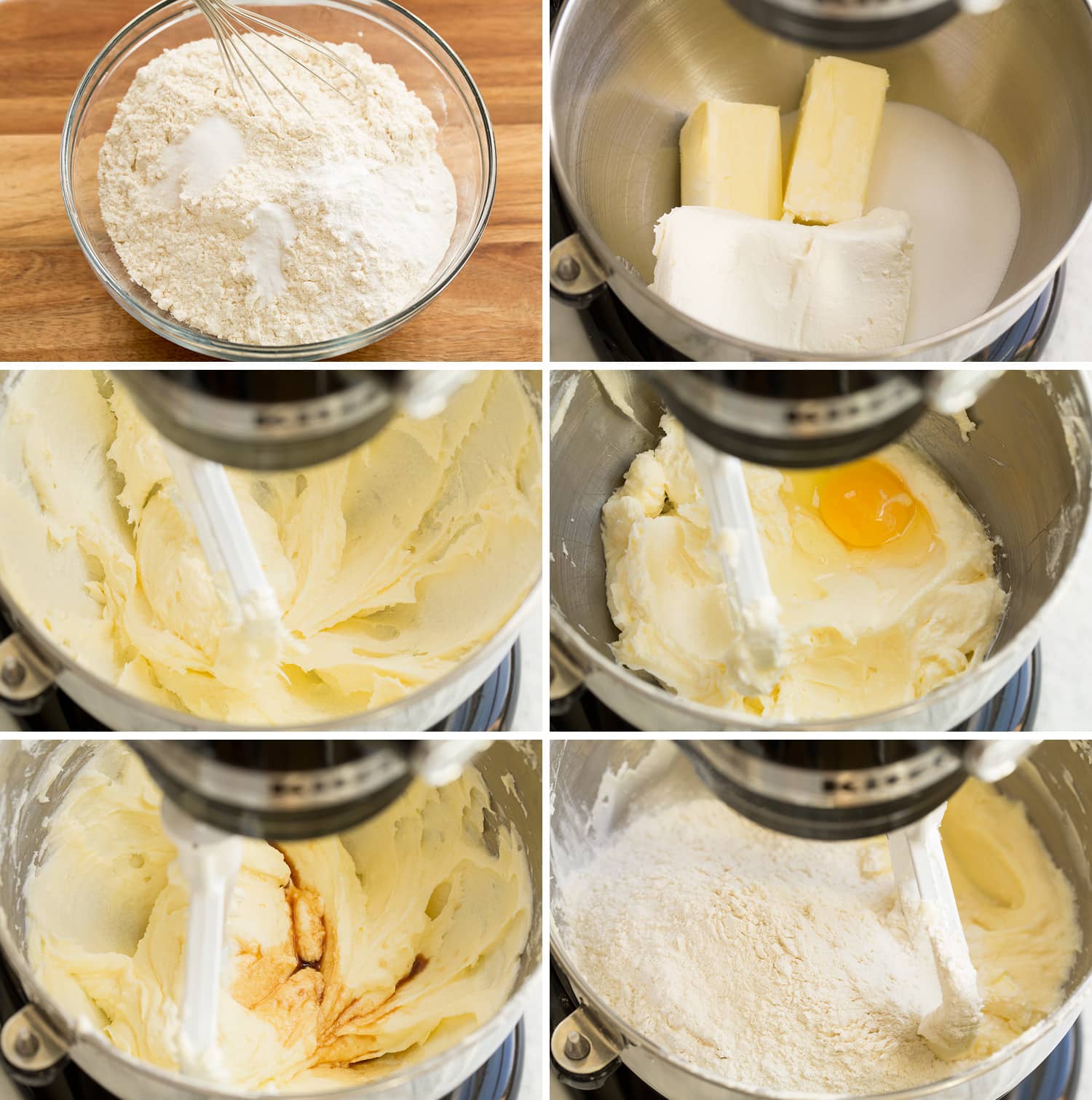 Cinnamon Roll Cookies Cinnamon Roll Cookies steps of making dough in stand mixer.