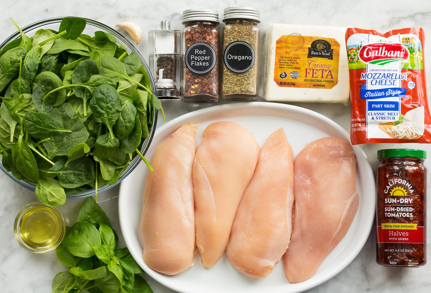 Stuffed Chicken Breasts Ingredients used to make spinach stuffed chicken.