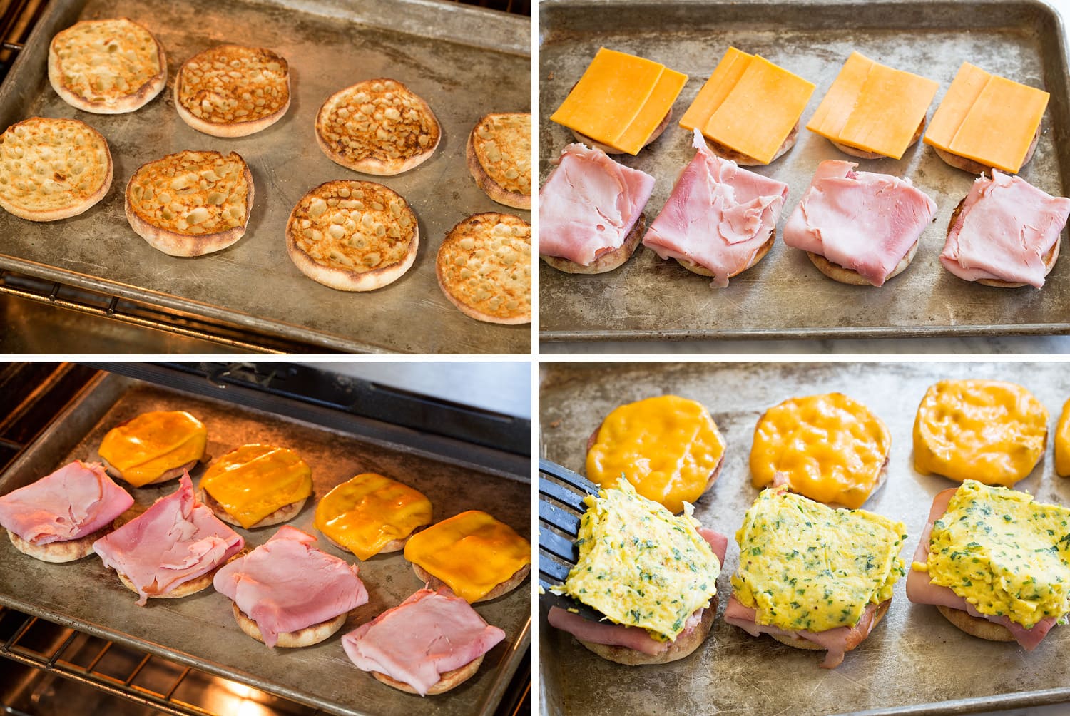 Breakfast Sandwiches Breakfast sandwiches with english muffins, ham, cheese and eggs.