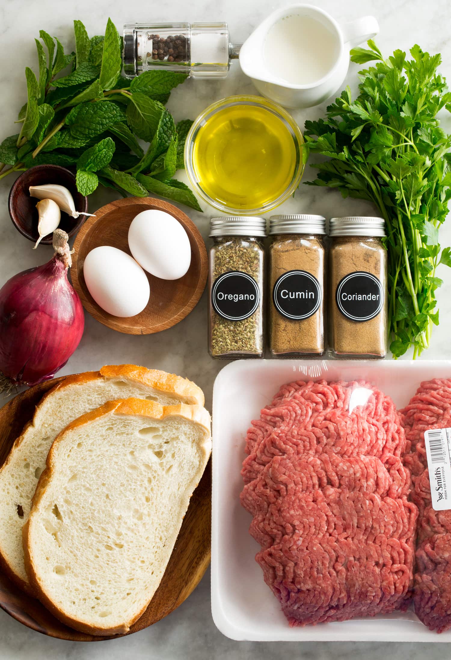Greek Meatballs Keftedes Ingredients needed to make Greek meatballs.