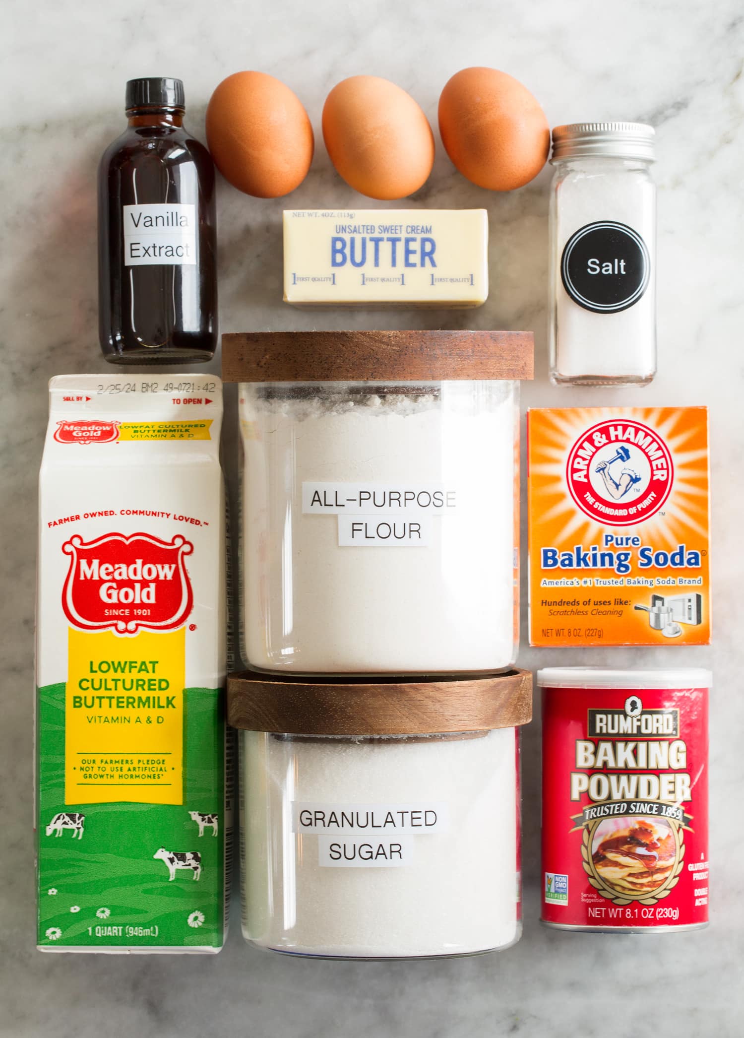 Sheet Pan Pancakes Ingredients needed for sheet pan pancakes.