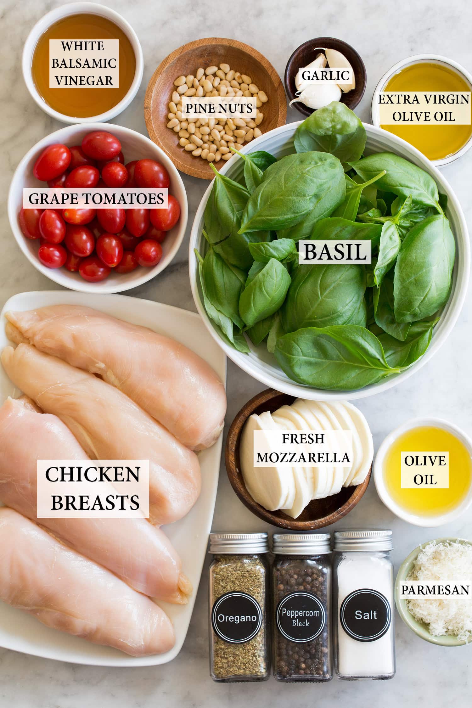 Grilled Chicken Margherita Ingredients needed for grilled chicken margherita.