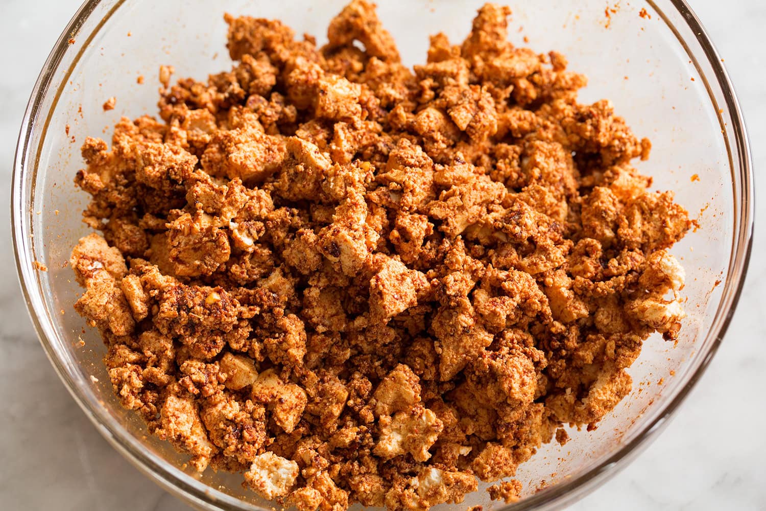 Tofu Tacos Tofu tossed with seasoning mixture.