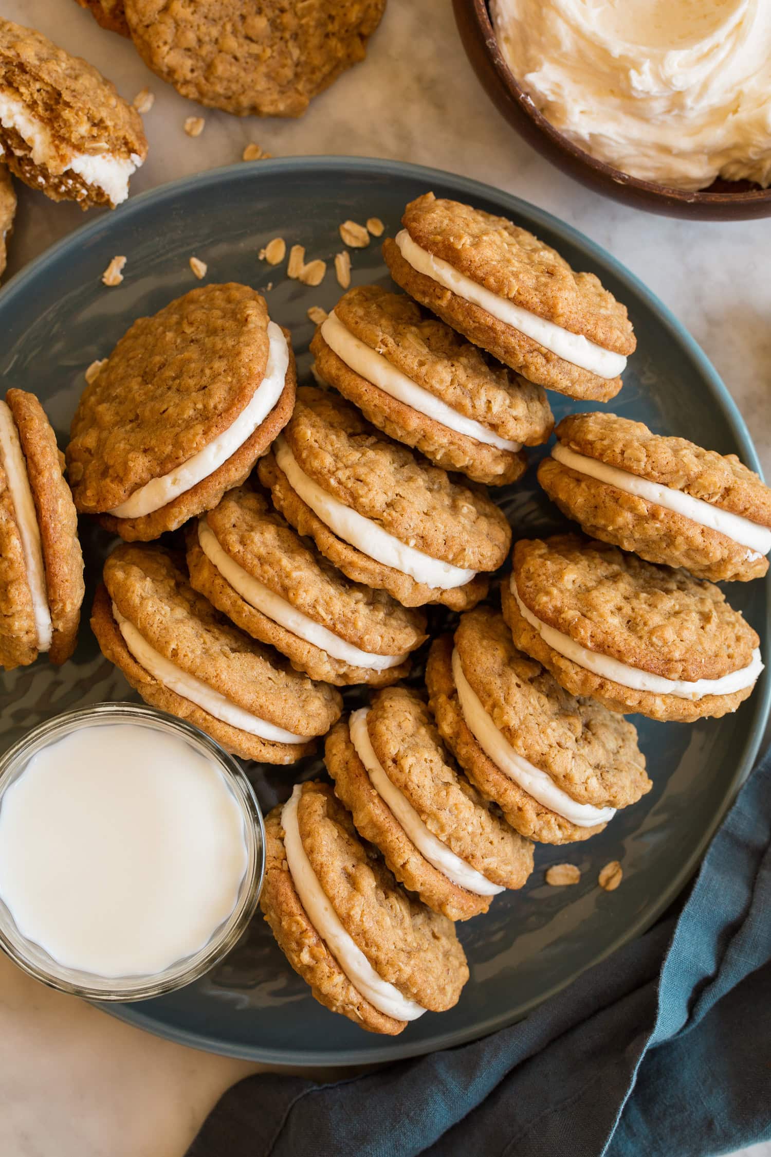 Oatmeal Cream Pies Overhead photo of sandwich oatmeal cream pie cookies.