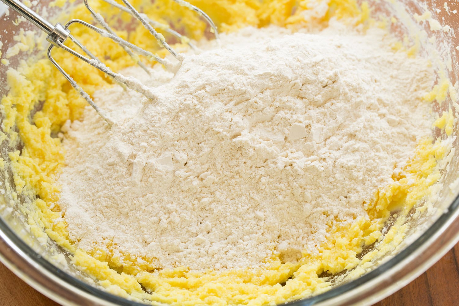 Lemon Cookies Flour mixture added to butter sugar egg mixture.