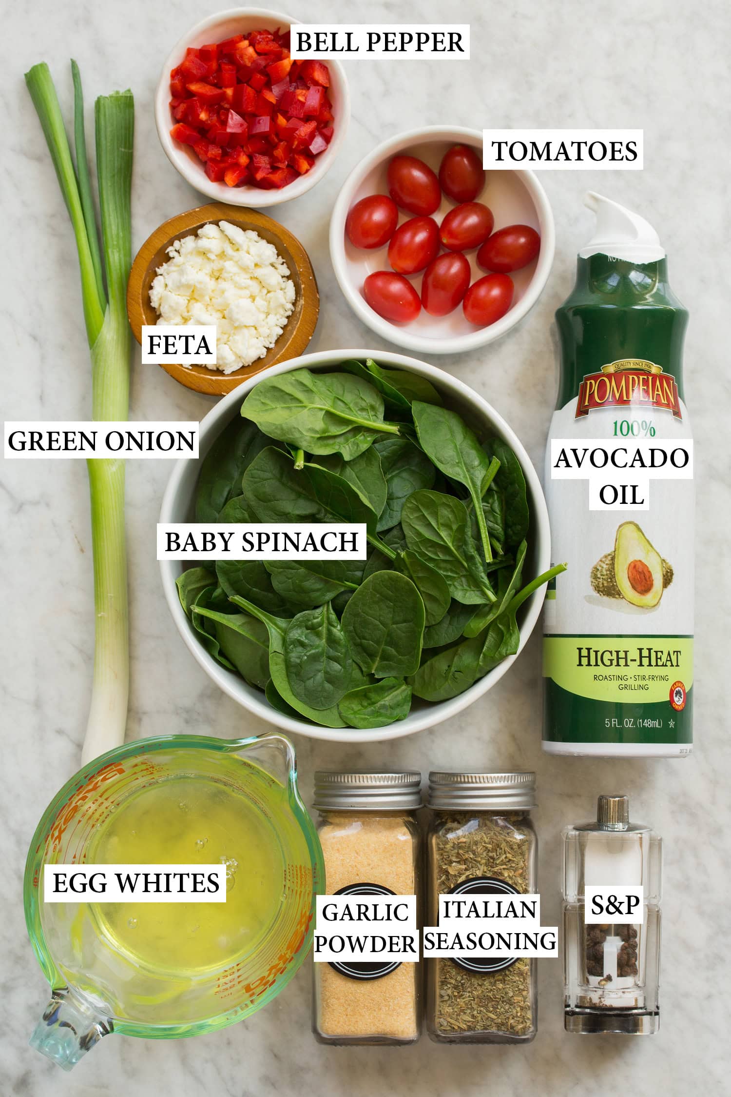 Egg White Omelette Ingredients used to make an egg white omelette.