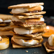 Stack of homemade s'mores that were made in the oven.