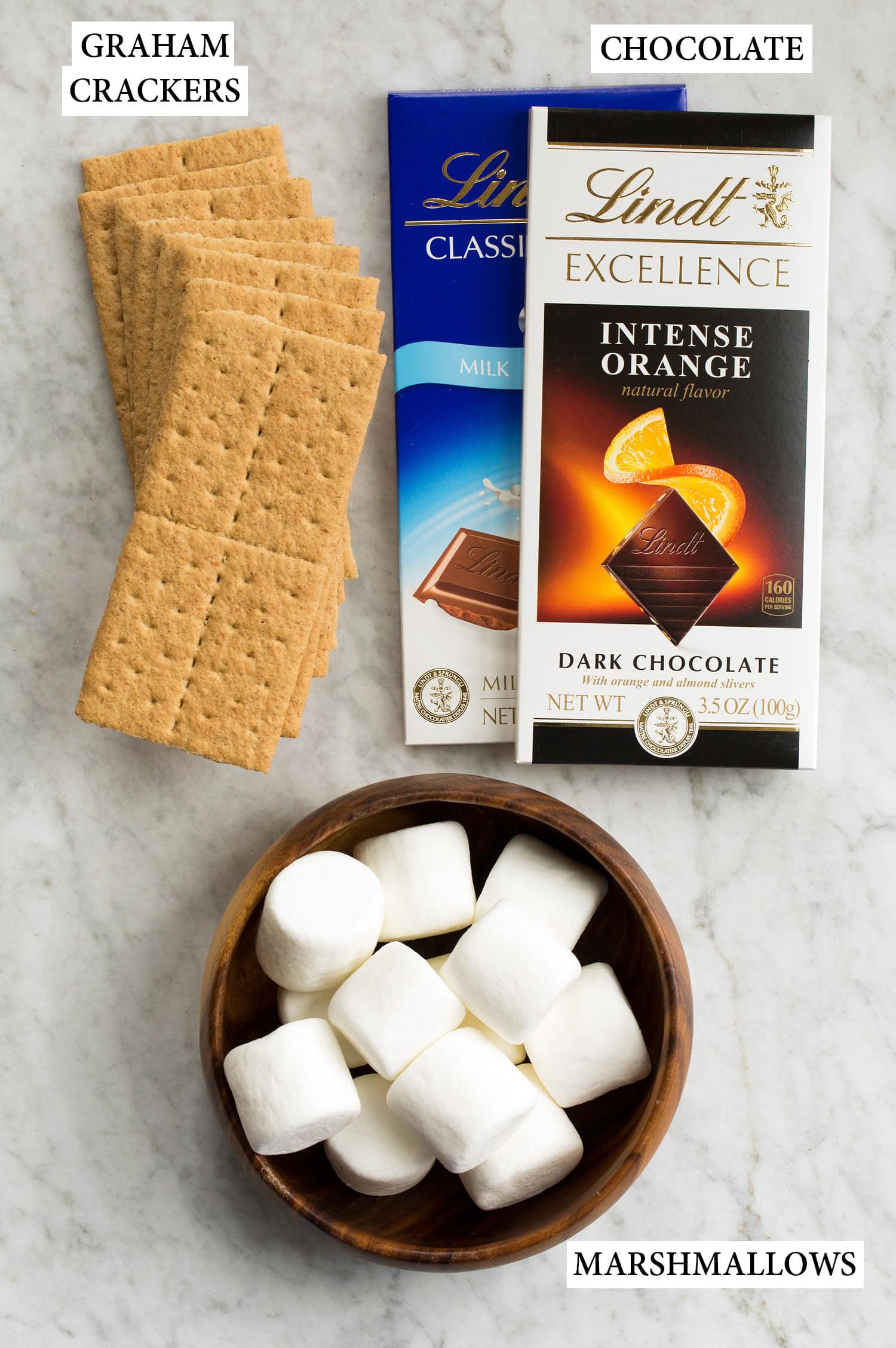 Oven S'mores Ingredients used to make s'mores.