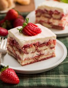 Slice of strawberry tiramisu.