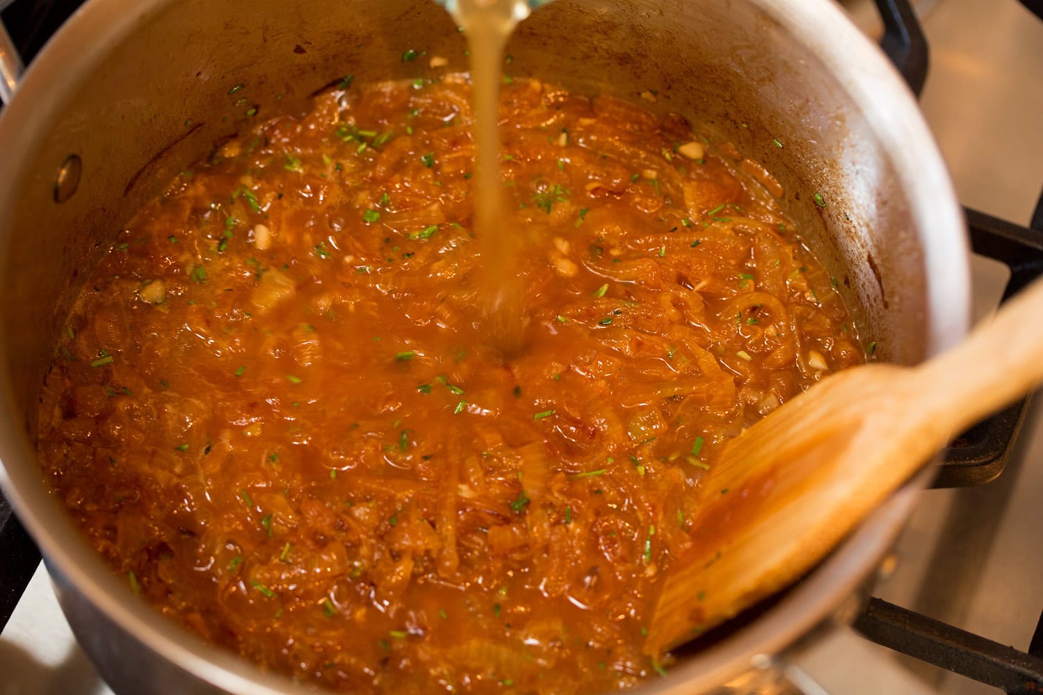 French Onion Chicken Chicken broth, wine and herbs added to caramelized French onions.