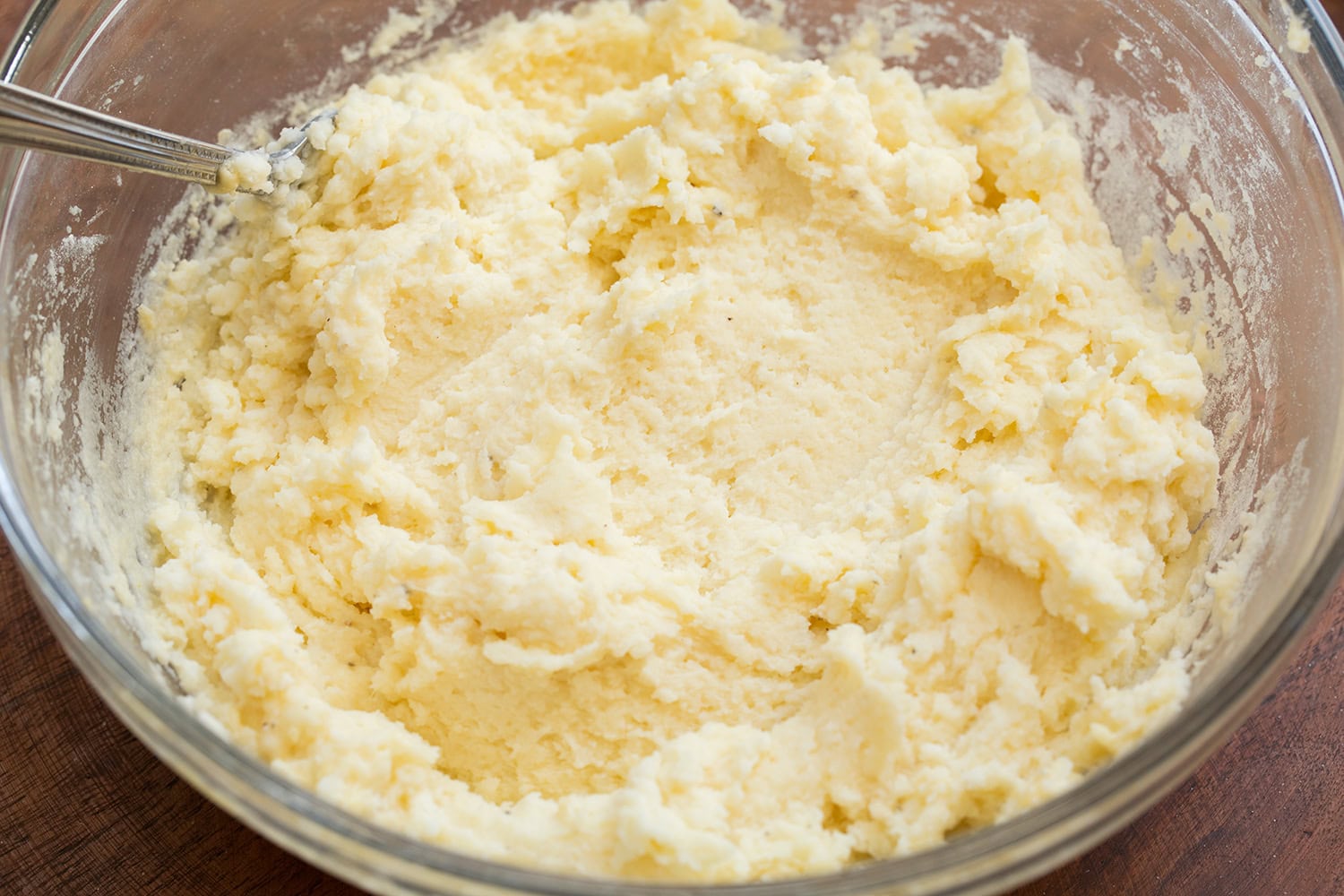 Mashed Potato Cakes Mashed potato cake mixture finished mixing.