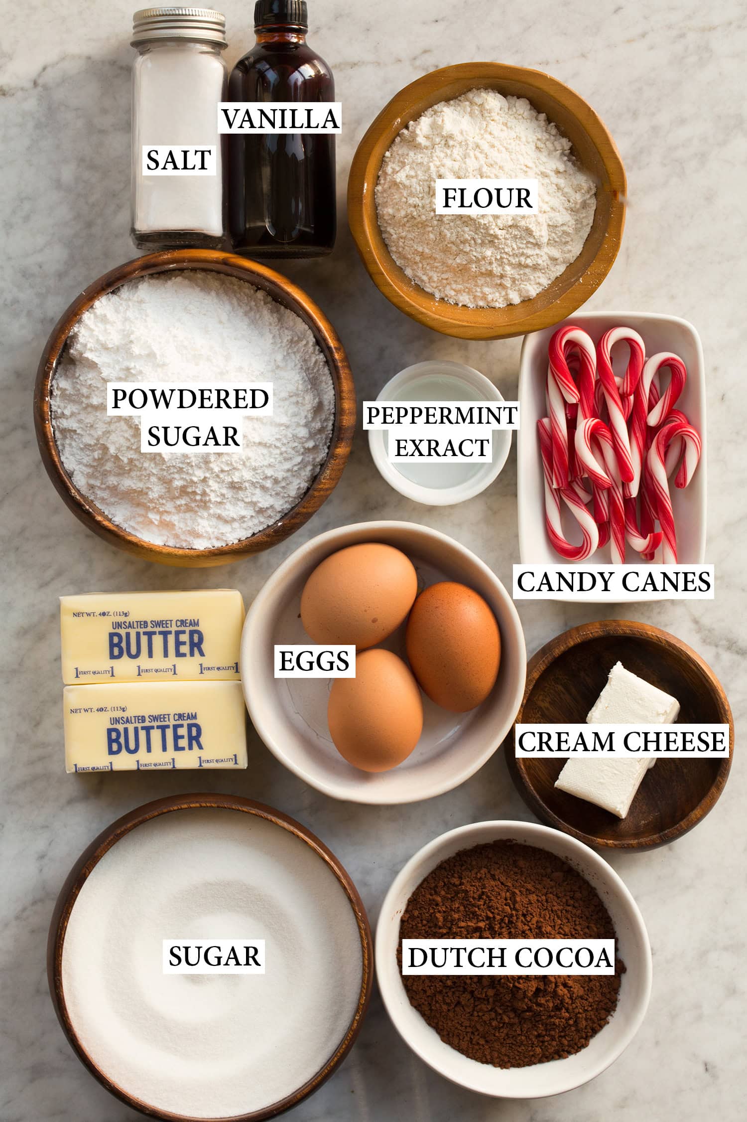 Ingredients used to make peppermint brownies.