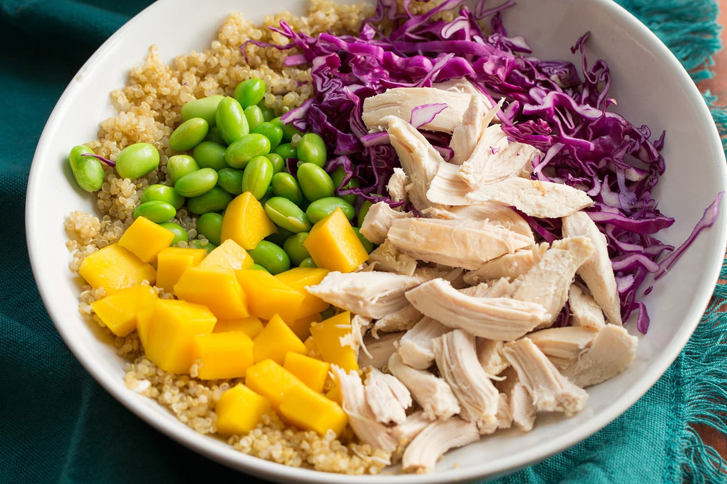 Chicken Protein Bowl Prepped ingredients assembled in a bowl.