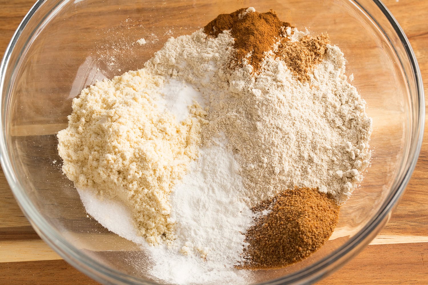 Dry ingredients for protein pancakes before mixing.