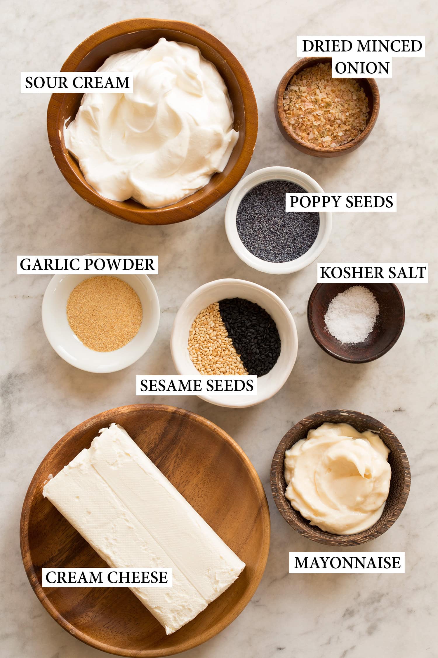 Ingredients used to make everything bagel dip.