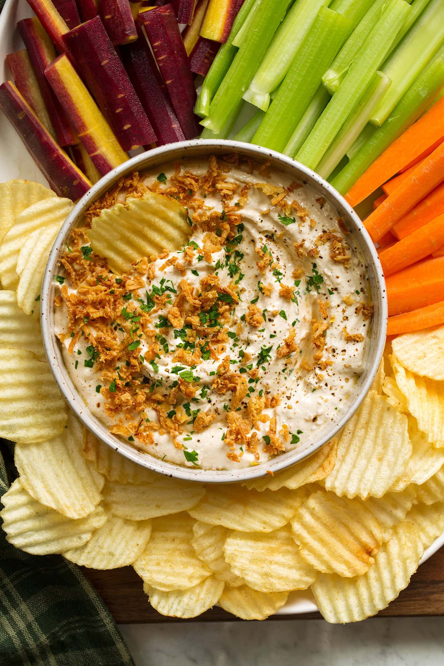 French onion dip shown from above.