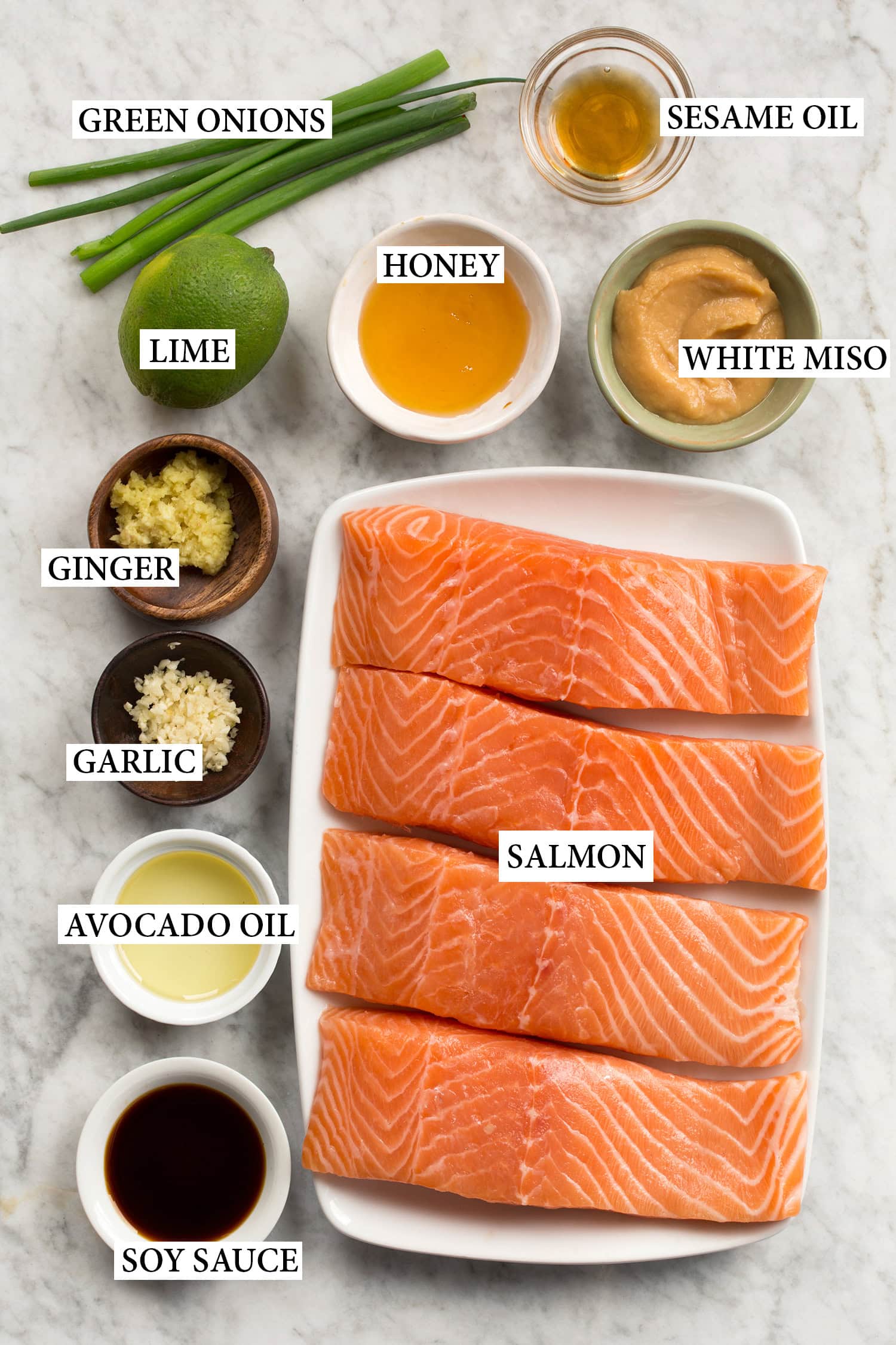 Ingredients used to make miso salmon.