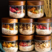 Homemade instant oatmeal in glass jars.