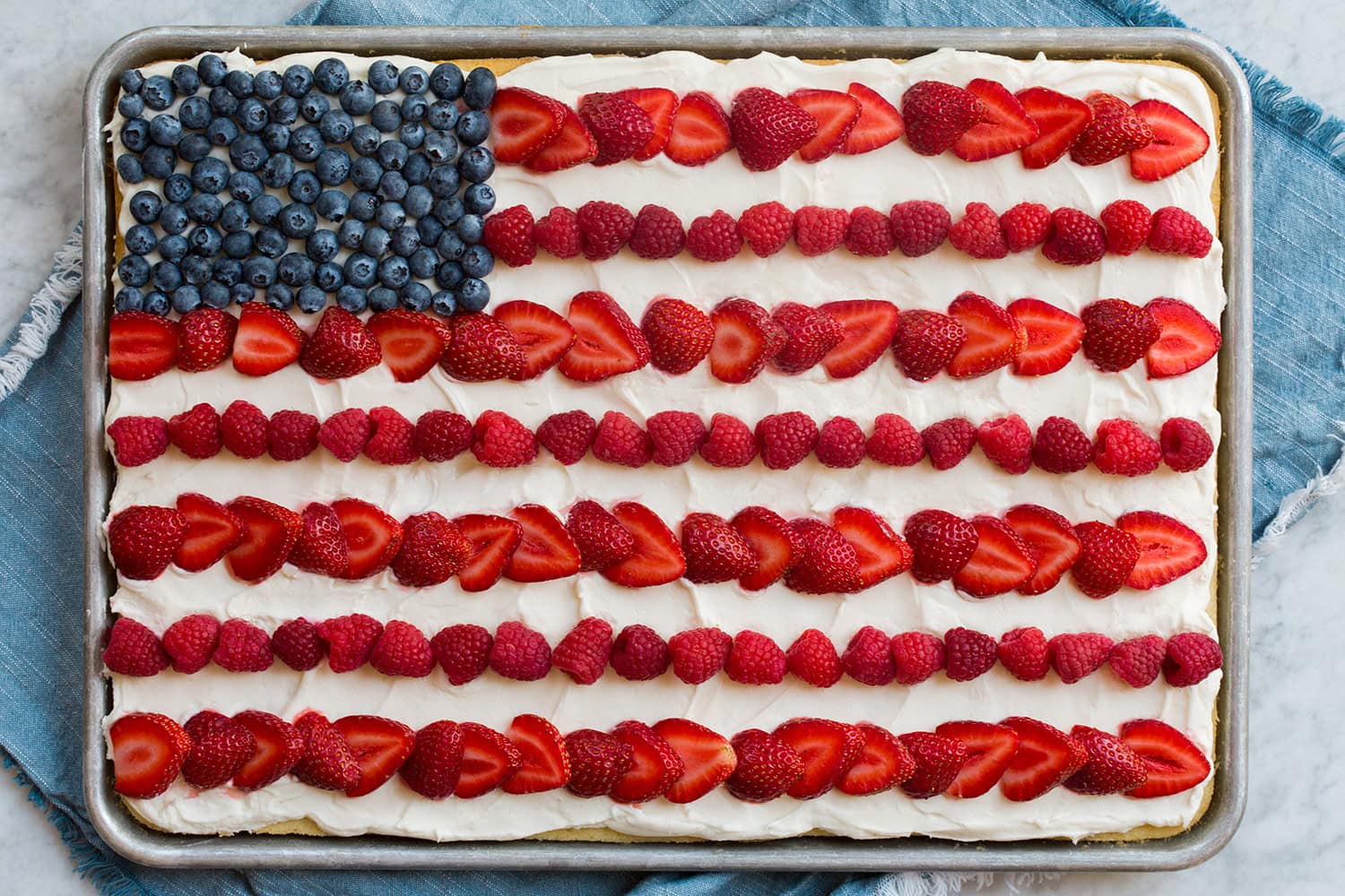 Overhead photo of a whole flag cake.